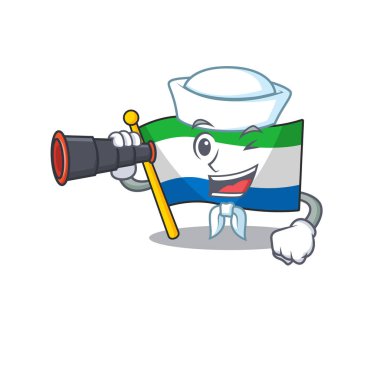 Gülümseyen mutlu denizci dürbünlü Sierra Leone çizgi film tasarımı