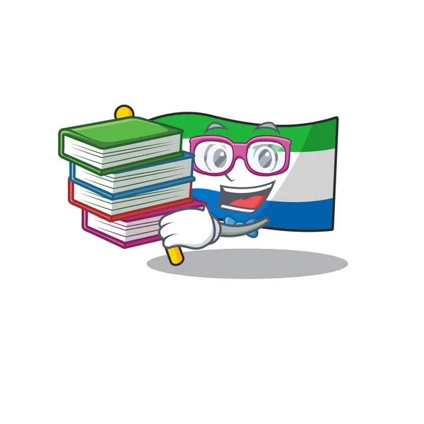 Studente con libro bandiera sierra leone mascotte stile personaggio dei cartoni animati — Vettoriale Stock