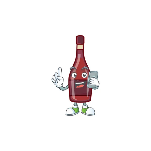 Lindo diseño de vino de botella roja hablando por teléfono — Archivo Imágenes Vectoriales