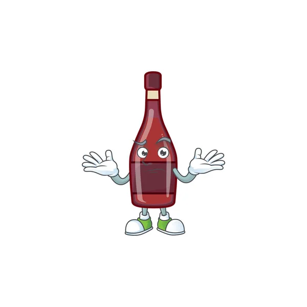 Super Funny Uśmiech czerwony butelka wino maskotka styl kreskówki — Wektor stockowy