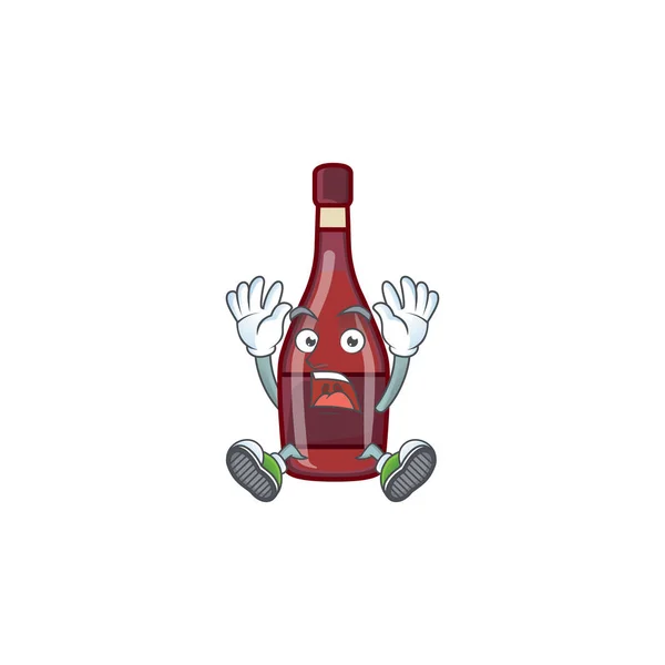Un personaggio icona di stile vino rosso bottiglia con gesto scioccante — Vettoriale Stock