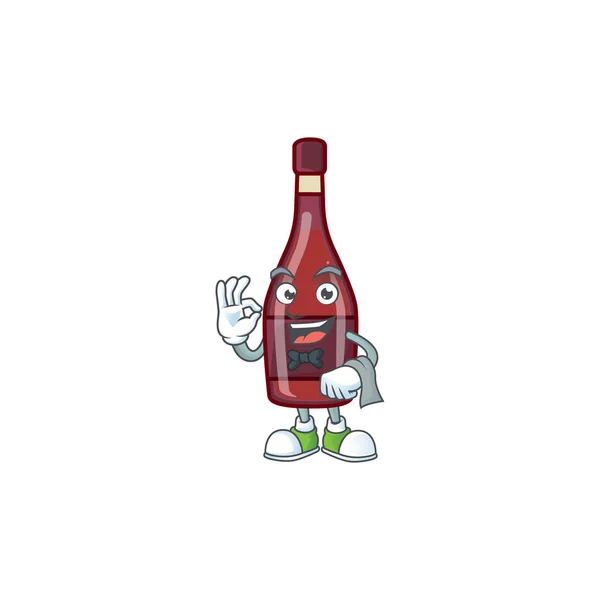 Przyjazny czerwony butelka wina Character Stand jako postać kelnera — Wektor stockowy