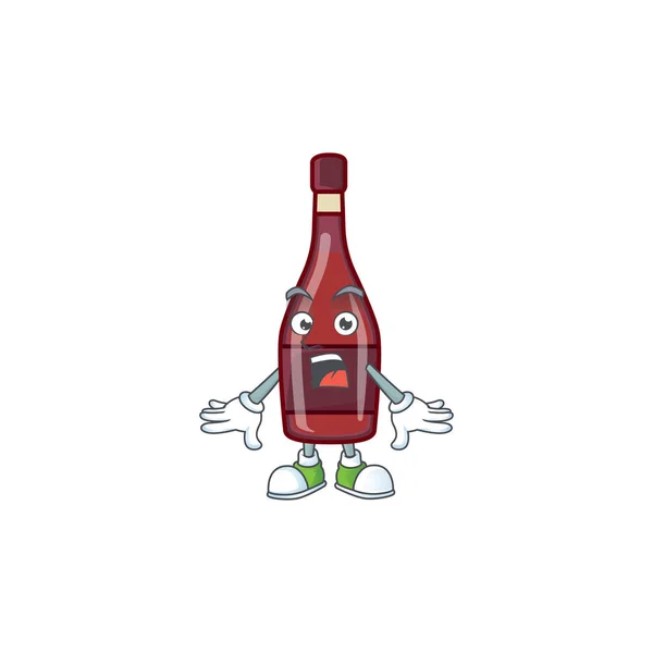 Red bottle wine cartoon character design on a surprised gesture — Stock Vector