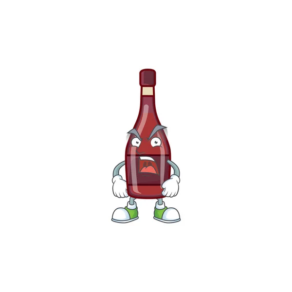 Vinho garrafa vermelha desenho animado personagem design ter rosto irritado —  Vetores de Stock