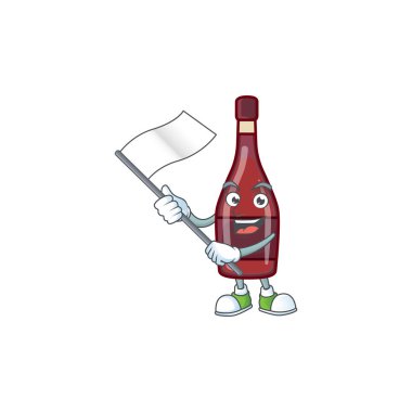 Funny red bottle wine cartoon character style holding a standing flag