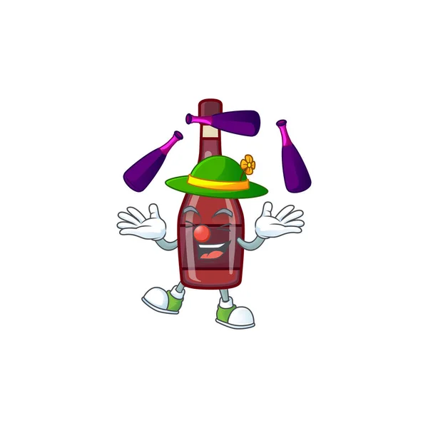Botella roja inteligente diseño de personajes de dibujos animados de vino jugando Malabares — Vector de stock