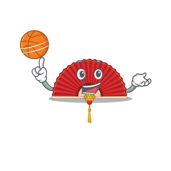 Талисман китайского фан-мультфильма стиль персонажа с баскетболом — стоковый вектор