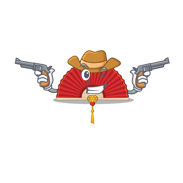 Chinesische Faltfan-Cartoon-Figur als Cowboy mit Waffen — Stockvektor