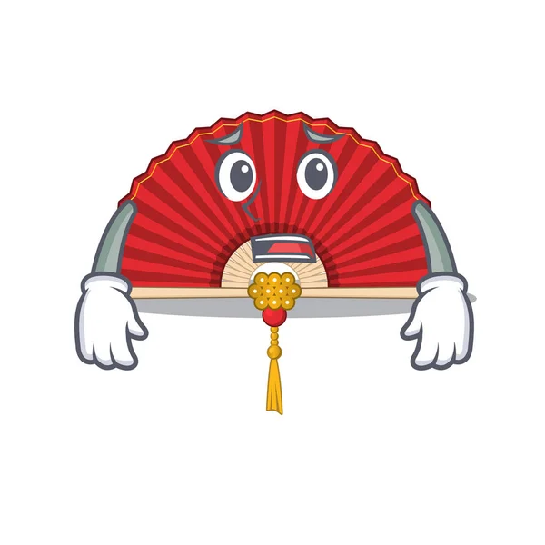 Chiński składany wentylator Cartoon znak pokazujący boi wygląd twarzy — Wektor stockowy