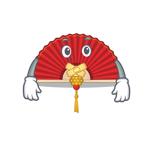 China plegable mascota del ventilador de dibujos animados estilo del personaje haciendo gesto silencioso — Vector de stock