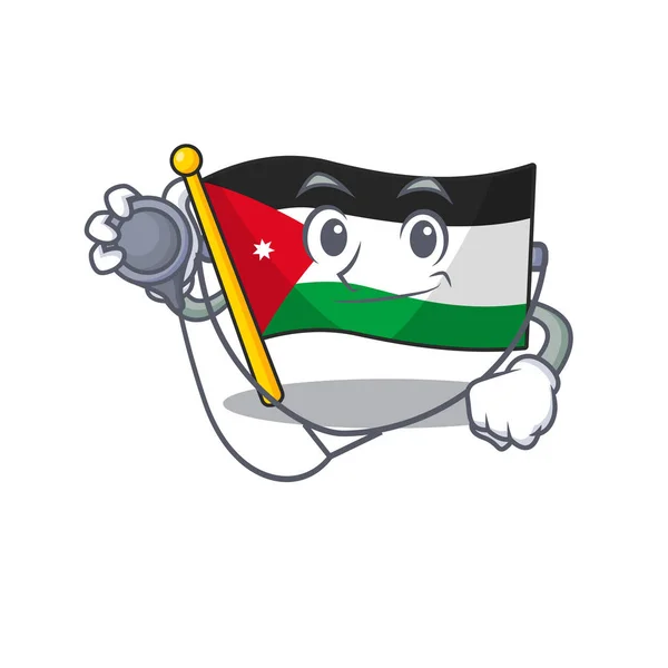Bandeira jordan cartoon mascote estilo em um traje médico com ferramentas — Vetor de Stock