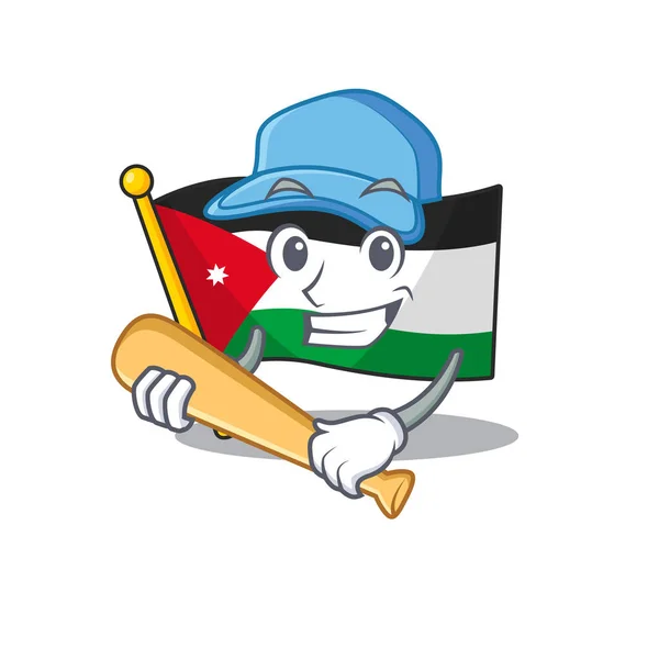 Funny smiling flag jordan cartoon mascot playing baseball — Stock vektor