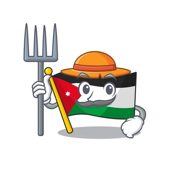 Farmer bandeira jordan personagem dos desenhos animados com chapéu e ferramentas — Vetor de Stock