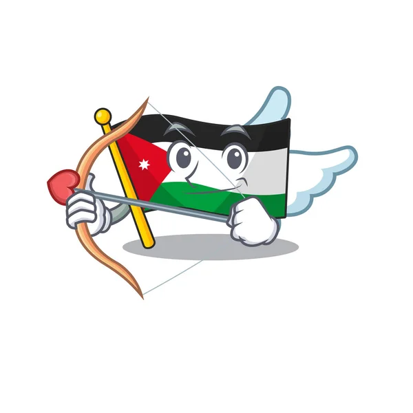 Bonito bandeira jordan Cupido personagem de desenho animado com seta e asas — Vetor de Stock