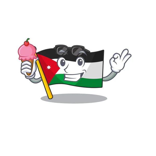 Мультфильм талисман с флагом Джордан с мороженым — стоковый вектор