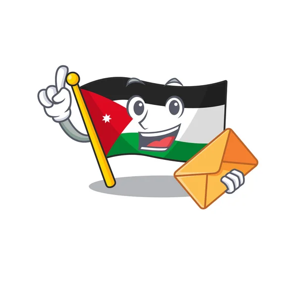 Med kuvert Lycklig ansikte flagga jordanska maskot tecknad stil — Stock vektor
