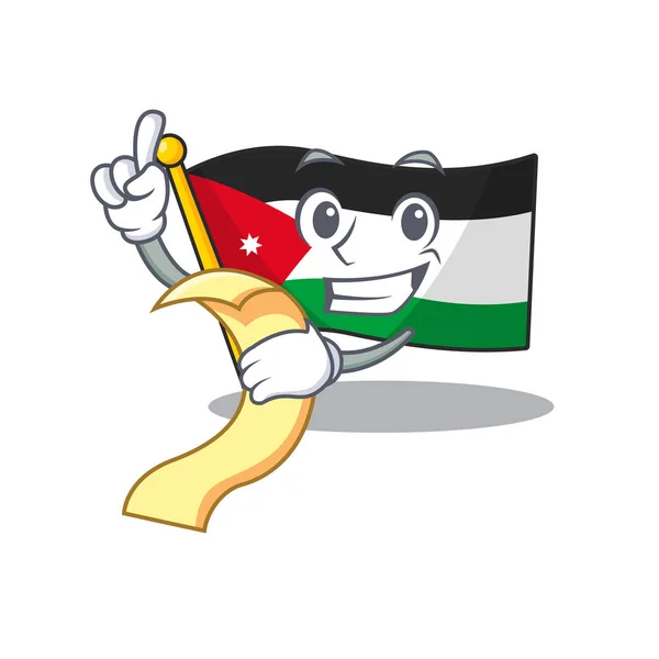 Personagem de desenho animado bonito bandeira jordan com menu pronto para servir — Vetor de Stock