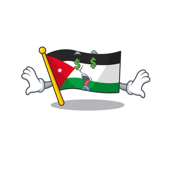 Bandeira jordan com dinheiro olho desenho animado personagem estilo — Vetor de Stock