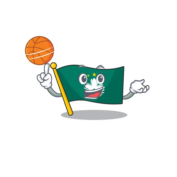 Maskot vlajky macau karikatura postava styl s basketbalem — Stockový vektor