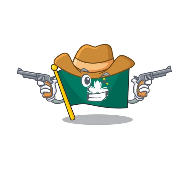 Flag macau cartoon character as a Cowboy holding guns — Stock Vector
