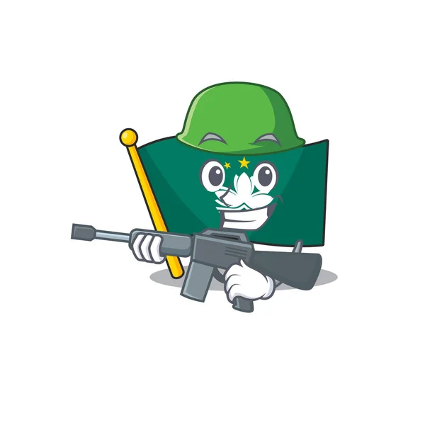 Un style de dessin animé de drapeau macao armée avec machine gu — Image vectorielle