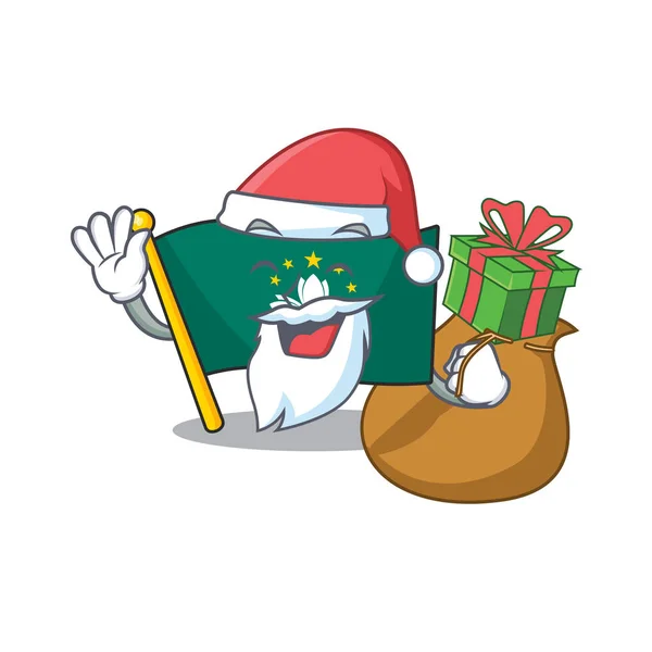 Santa s dárkovou vlajkou macau kreslený charakter design — Stockový vektor