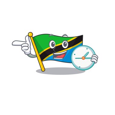 Saat gülümseyen tanzanya bayrağı çizgi film karakteri tarzıyla