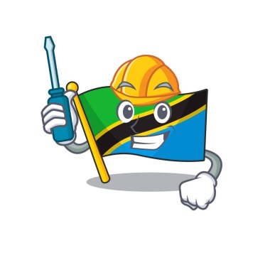 Çizgi film karakteri tarzında sunulan havalı otomotiv bayrağı