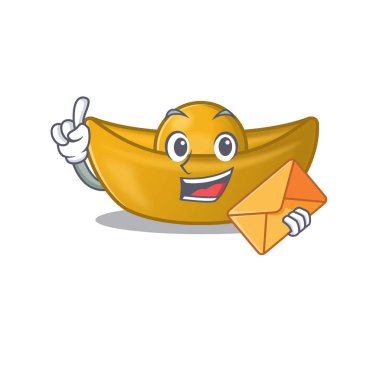 Zarfla birlikte Mutlu yüzlü Çin ingot maskot çizgi film stili