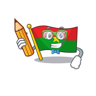 Havalı zeki öğrenci bayrağı Burkina faso karakteri kalem tutuyor