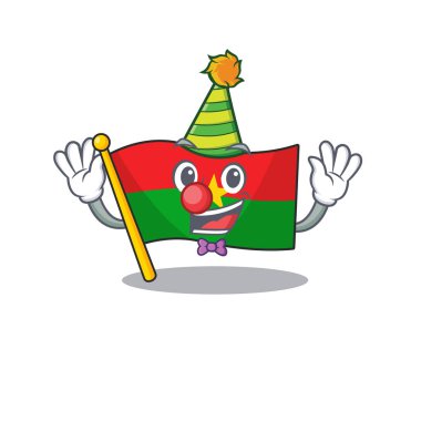 Çizgi film karakteri maskot tasarımına yerleştirilmiş şirin palyaço bayrağı Burkina faso.