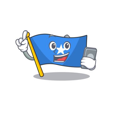 Somali bayrağının maskot stili telefonla konuşuyor.