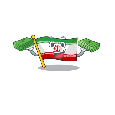 Para çantalı, güler yüzlü İran bayrağı karakteri.