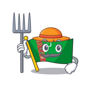 Çiftçi bayrağı Türkmenistan çizgi film karakteri şapka ve aletlerle