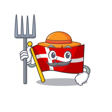 Çiftçi bayrağı şapkası ve aletleri olan Danimarka çizgi film karakteri