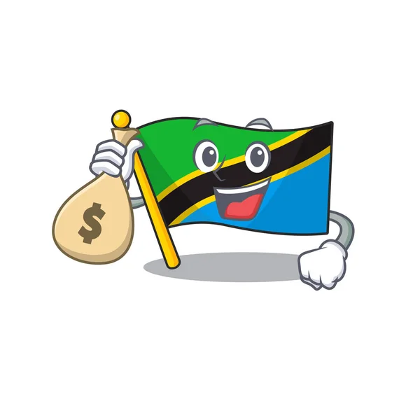 Niedliche Flagge tansania cartoon figur smiley mit geldbeutel — Stockvektor