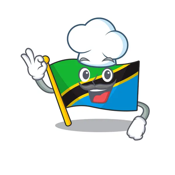 Happy Chef bandeira tanzania personagem de desenho animado com chapéu branco —  Vetores de Stock