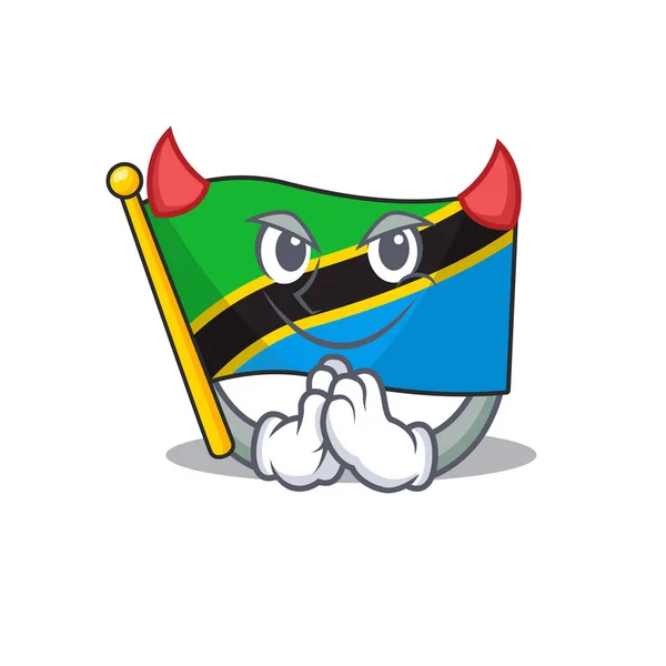 Cartoon karakter van vlag tanzania op een Devil gebaar ontwerp — Stockvector