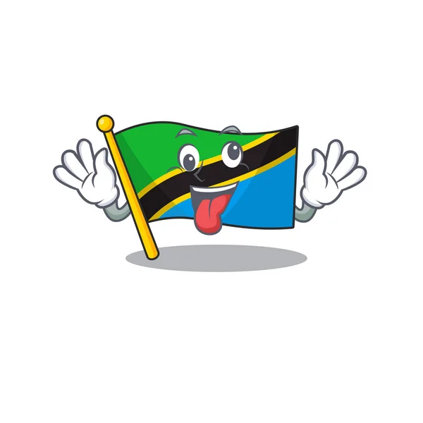 Maskottchen Illustration des verrückten Ausdruck Flagge Tansania Cartoon-Charakter-Design — Stockvektor