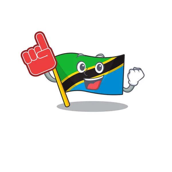 Espuma dedo bandeira tanzania no estilo cartoon mascote —  Vetores de Stock