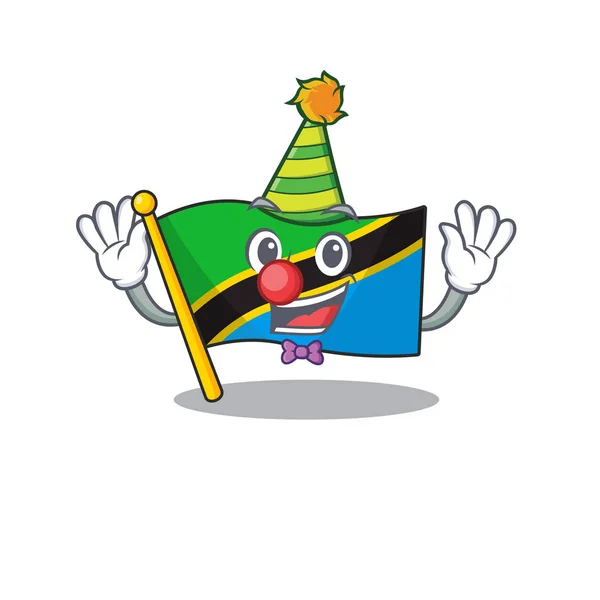 Carino clown bandiera tanzania posto sul disegno della mascotte personaggio dei cartoni animati — Vettoriale Stock