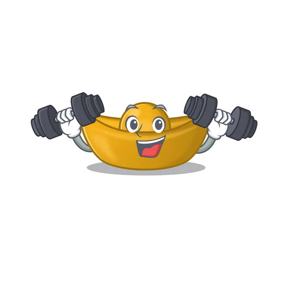 Fitness latihan tokoh kartun ingot cina memegang barbel - Stok Vektor