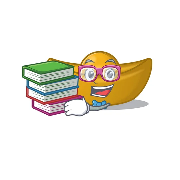 Estudante com livro lingote chinês mascote estilo de personagem de desenho animado — Vetor de Stock