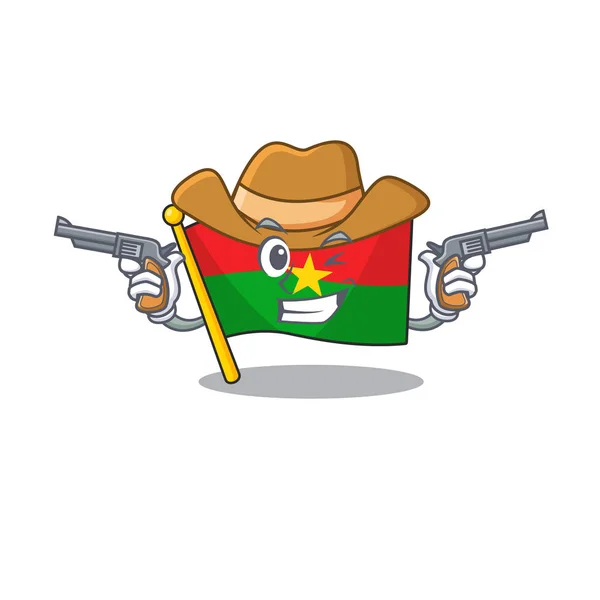 Bandeira burkina faso personagem de desenho animado como um Cowboy segurando armas —  Vetores de Stock