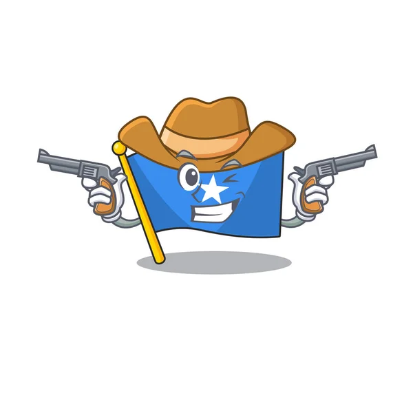 Bandeira somália personagem de desenho animado como um Cowboy segurando armas —  Vetores de Stock