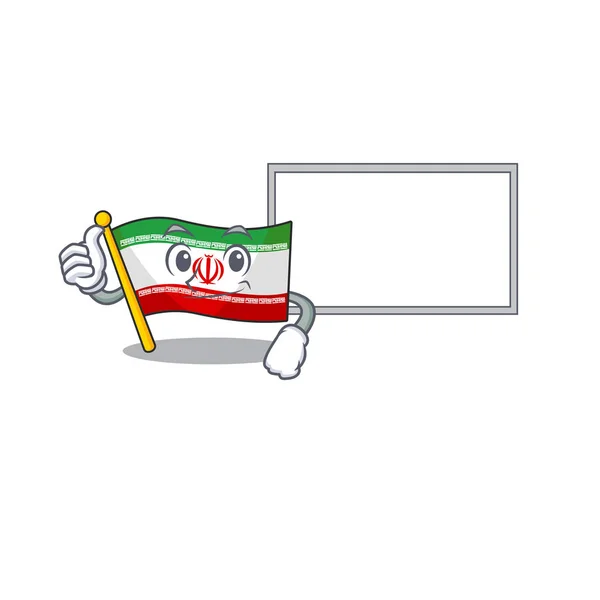 Flag iran cute cartoon character Thumbs up with board — Stock Vector