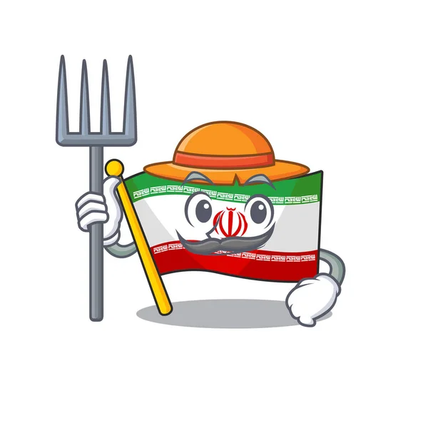 Bauernfahne iranische Cartoon-Figur mit Hut und Werkzeug — Stockvektor