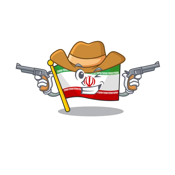 Bandeira iran personagem de desenho animado como um Cowboy segurando armas —  Vetores de Stock
