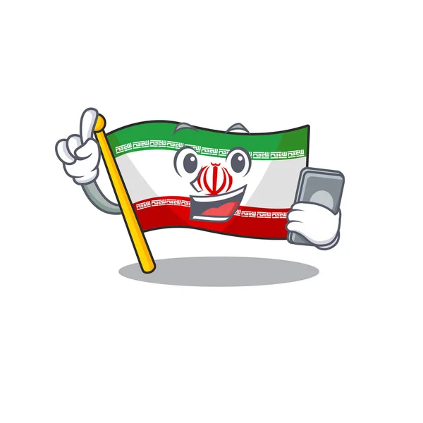 Mascote estilo cartoon de bandeira iran falando com telefone — Vetor de Stock
