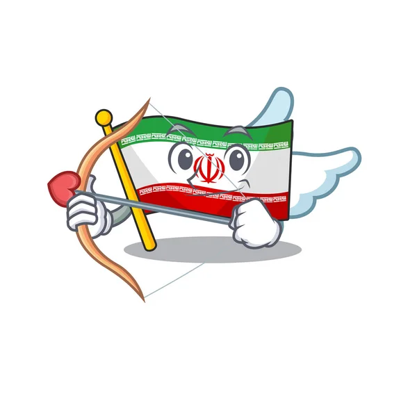 Bandeira bonito iran Cupido personagem de desenho animado com seta e asas —  Vetores de Stock